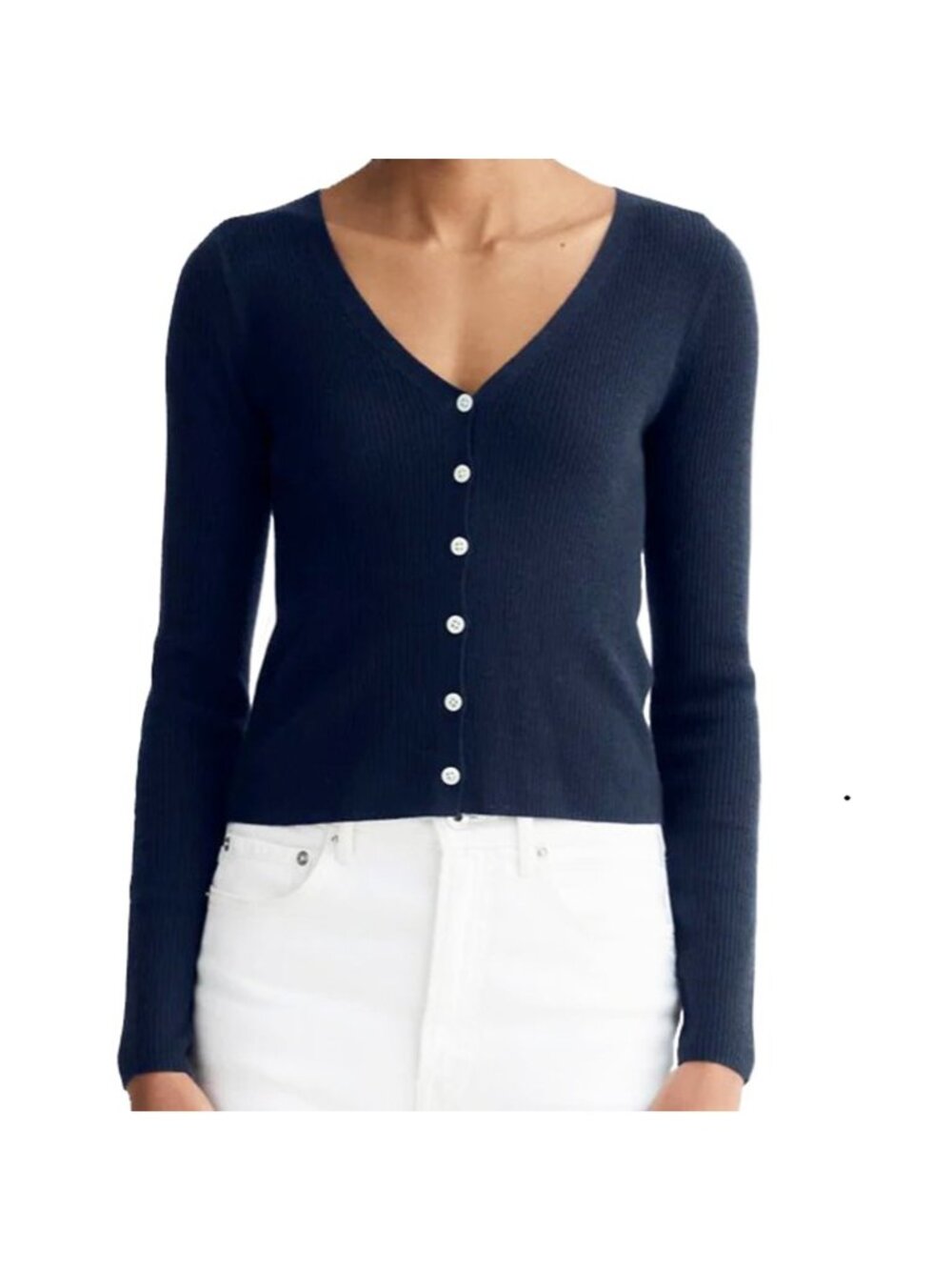 Everlane The Cardigan in Ultrasoft 100% Marino Wool Navy Blue Cropped Large NWT